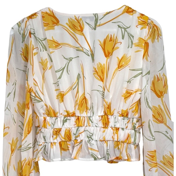 Ferne Boutique White and Yellow Floral Cropped Ruffle Women's Blouse NWT Small - Picture 7 of 9